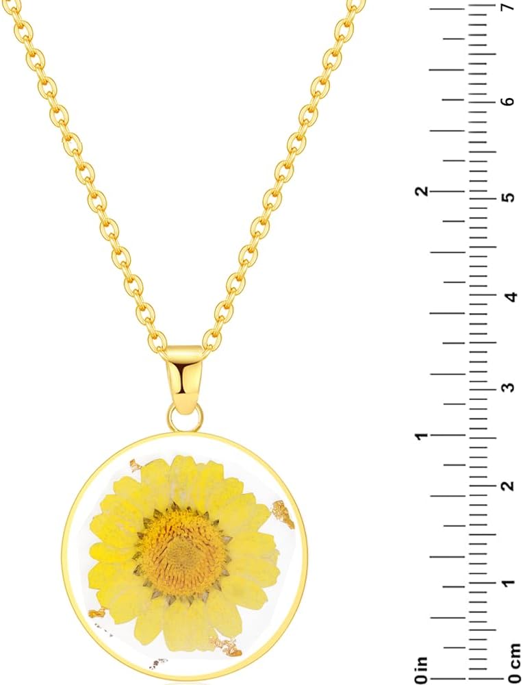 AUNTESIGN Store Forget-Me-Not and Queen Anne's Lace Pressed Wildflower Necklace | Birth Month Real Flower Necklace | Gold/Silver Pressed Flower Jewelry | Personalized Handmade Jewelry - Image 4